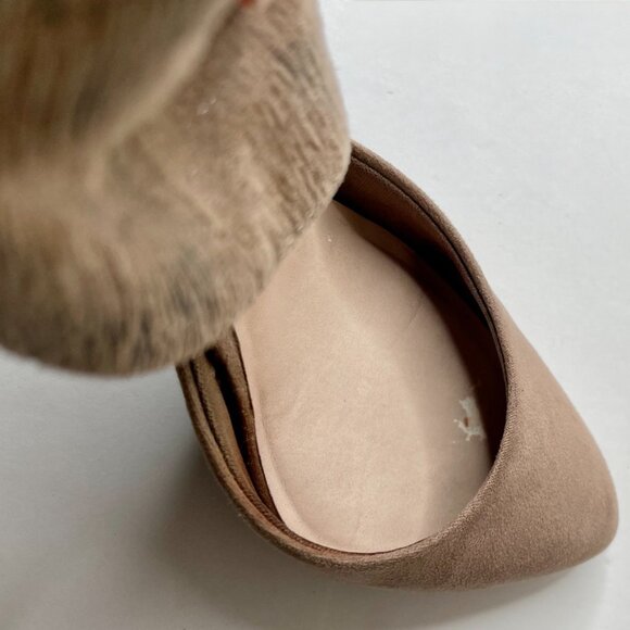 Revolution Indulge Ankle Cuff Heels Sz 7 Taupe 3.5 "Heel Back Zipper Almond Toe - Picture 15 of 15